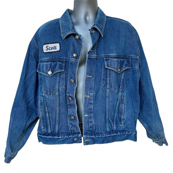 Vintage Wrangler Hero Jean Jacket Medium Blue Denim Scott Band Men's Size Large - Picture 1 of 9